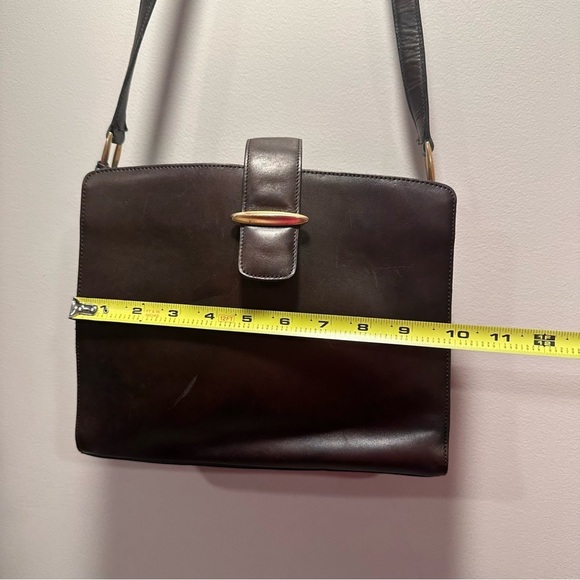 Dana Buchman Dark Brown Genuine Leather Gold Leaf & Signature Zipper Vintage EUC - Picture 14 of 16